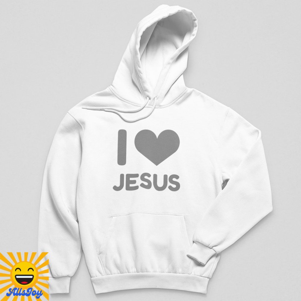 I LOVE JESUS Heart Fleece Pullover Hoodie Sweatshirt White